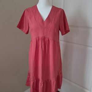 Pink V-Neck Short Sleeve Dress